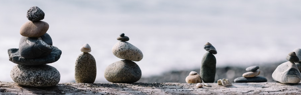 rocks stacked on a log