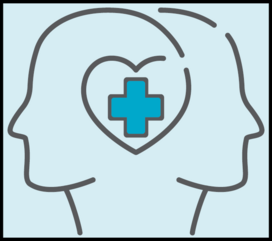 Dos cabezas fusionadas con una cruz azul dentro de un corazón en el centro