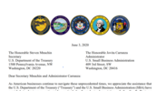 Letterhead to Treasury and SBA