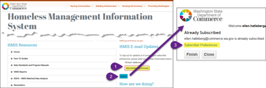 Image detailing HMIS email subscription