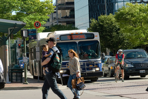 Photo of people walking and riding bicycles in Bellevue