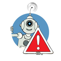 graphic art image of a robot and security warning for HMIS newsletter