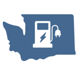 Icon featuring shape of WA state with EV charger in the center