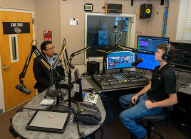 Fong is interviewed for CWU student radio.