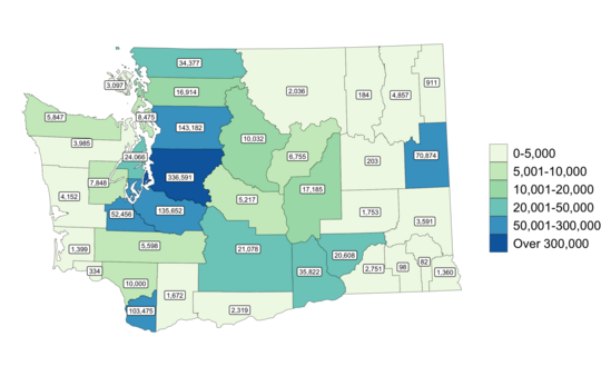 Washington state map depicting housing needs data