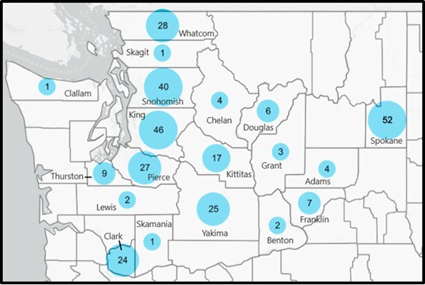 Buildings audited by county. This map shows the number of audits performed by county across the state. Funding benefited a wide geographic area.