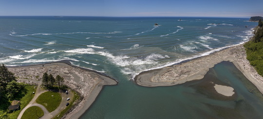 The mouth of the Hoh River at the Hoh Indian Reservation.