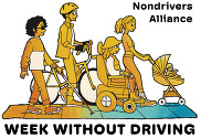 Nondrivers Alliance Week Without Driving logo showing people walking, biking, using a wheelchair and pushing a stroller.