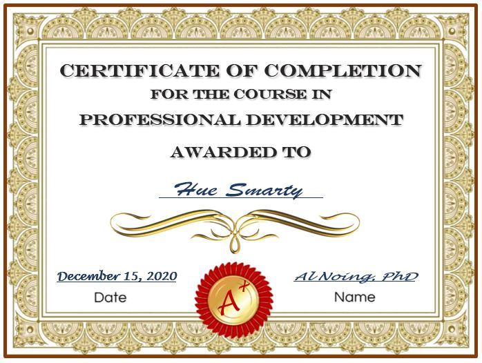Continuing Education certificate of completion
