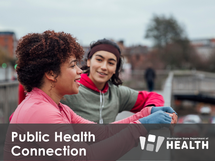 Two people chat follow a brisk walk.