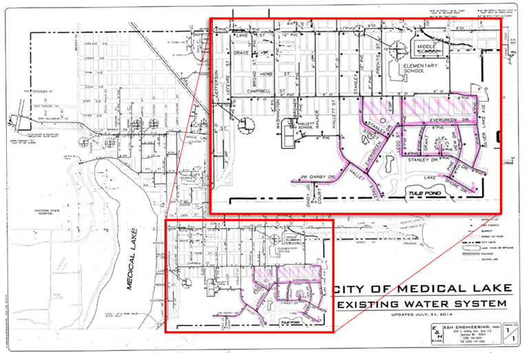 map of area of Medical Lake with boil water advisory