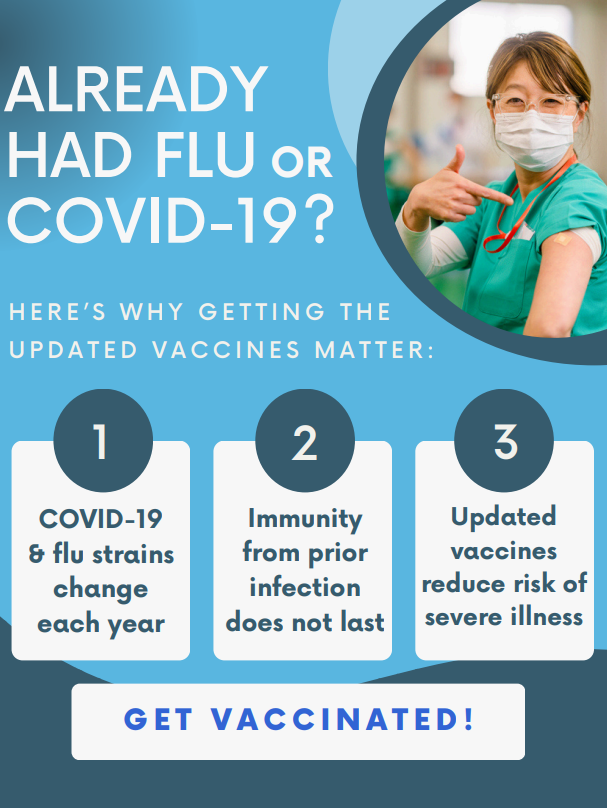 Image of free poster from UCI promoting COVID-19 and flu vaccination.