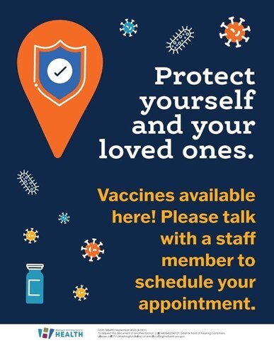 Poster encouraging patients to schedule a vaccination appointment. 
