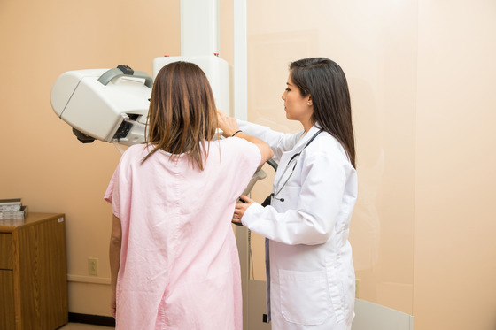 Person getting a mammogram