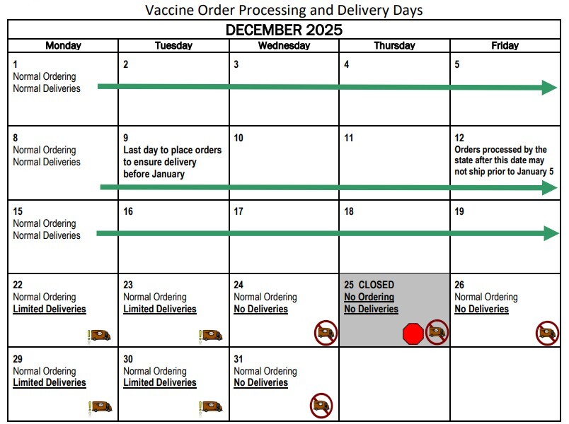 Holiday Vaccine Shipping Calendar for December