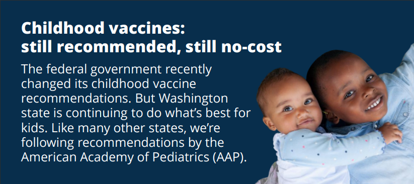 Childhood vaccines: still recommended, still no-cost. With two children smiling