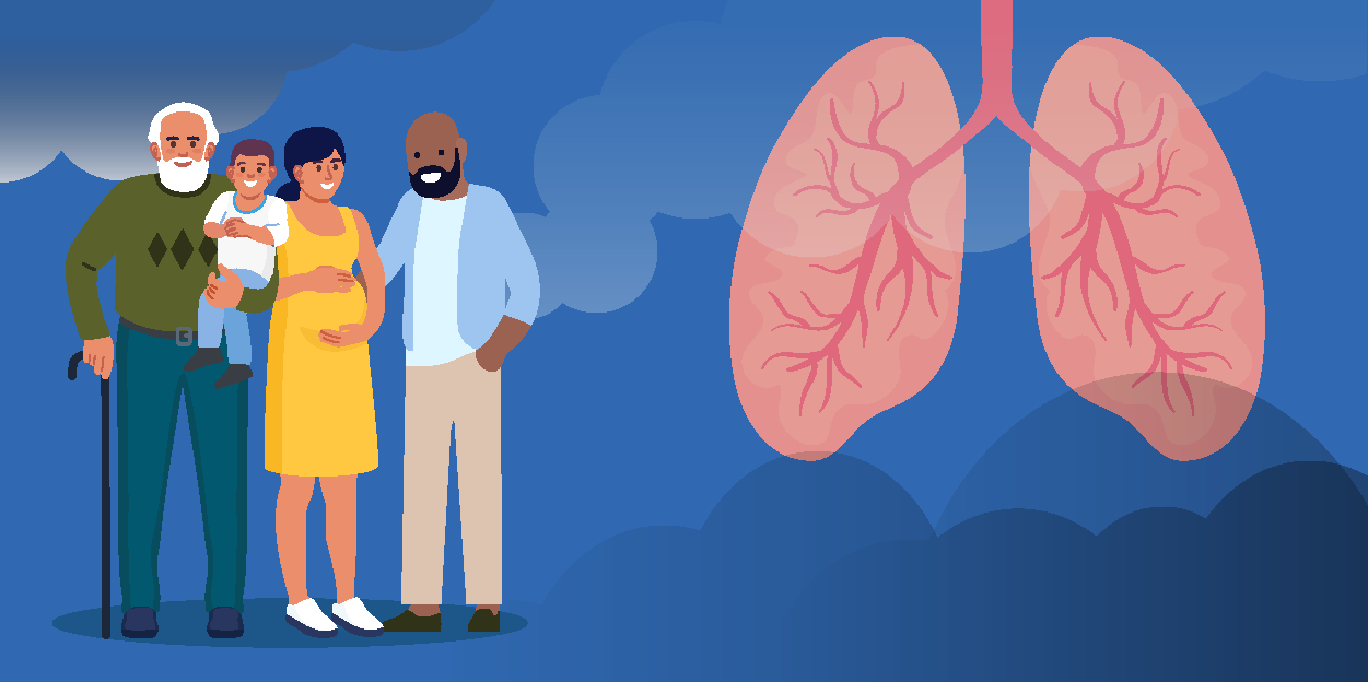 Illustration of vulnerable people  and a pair of lungs