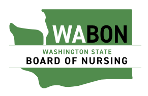 Washington State Board of Nursing logo, Green Washington State Outline