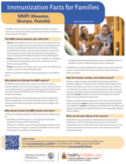 Image of MMR Immunization Facts for Families Fact Sheet