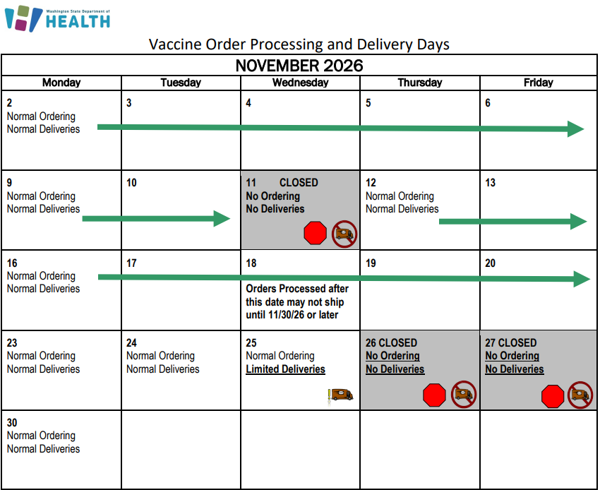 November Holiday Shipping Calendar 