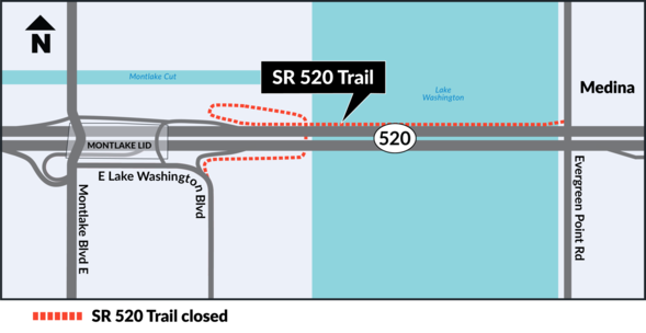 Illustrated map showing the area of the SR 520 Trail closure.