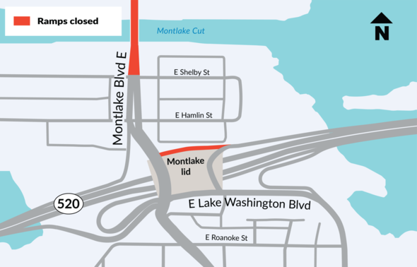 Map of Montlake interchange closure locations.