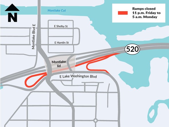 SR 520 Montlake interchange eastbound on-ramp closure map