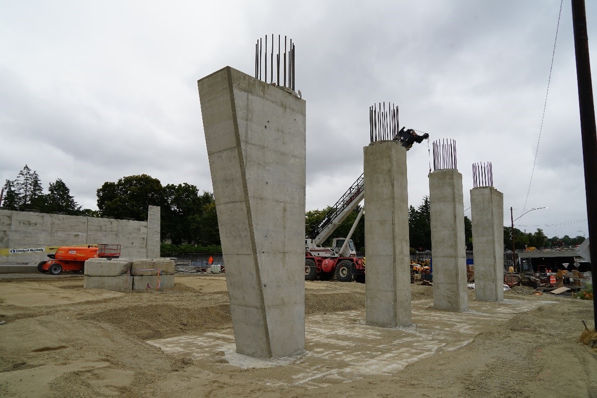 Cement columns that will help support a bicycle and pedestrian bridge over SR 520 near Lake Washington in Montlake neighborhood.