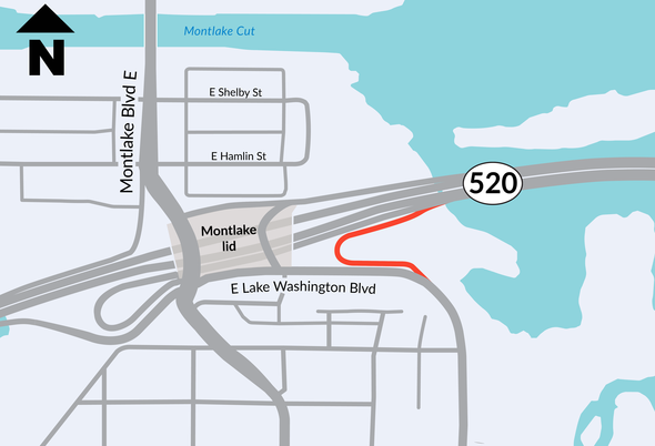 Map of eastbound Lake Washington Blvd on-ramp which will permanently close Friday, Sept. 30.