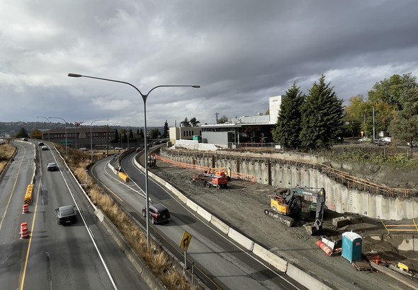 Photo shows construction for the Roanoke Street off-ramp during June and July 2022 after it was reopened to traffic after being closed for 55 days