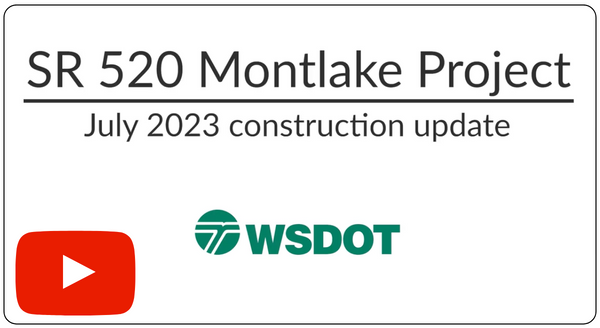 Graphic shows introduction slide in black and white of Montlake project meeting presentation; red play button shown at bottom left.