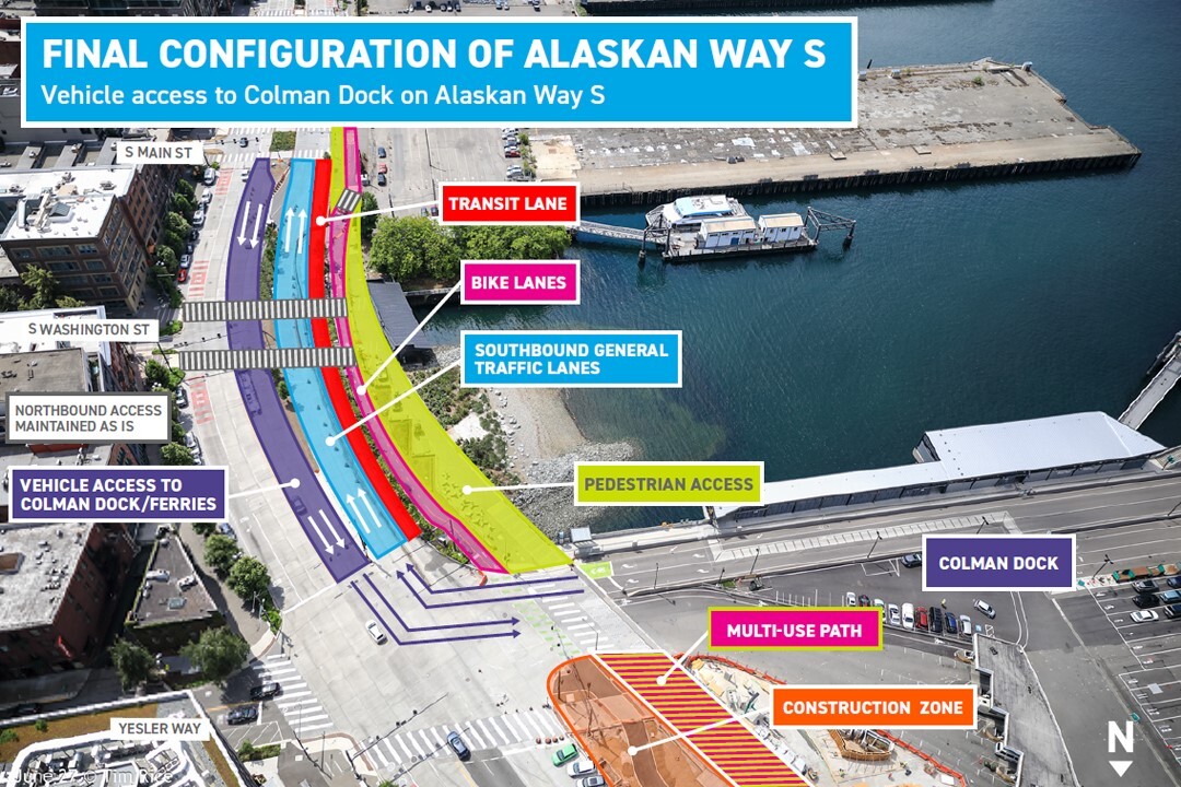 Graphic showing lanes in and out of Colman Dock