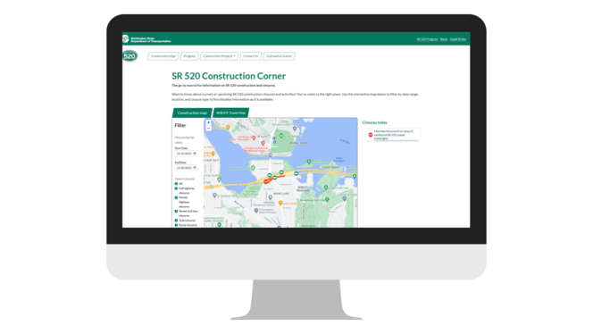 Graphic shows new construction corner website inside window of a computer screen 