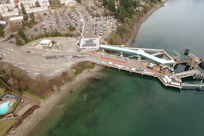 Aerial view of new pedestrian walkway at Bainbridge Island