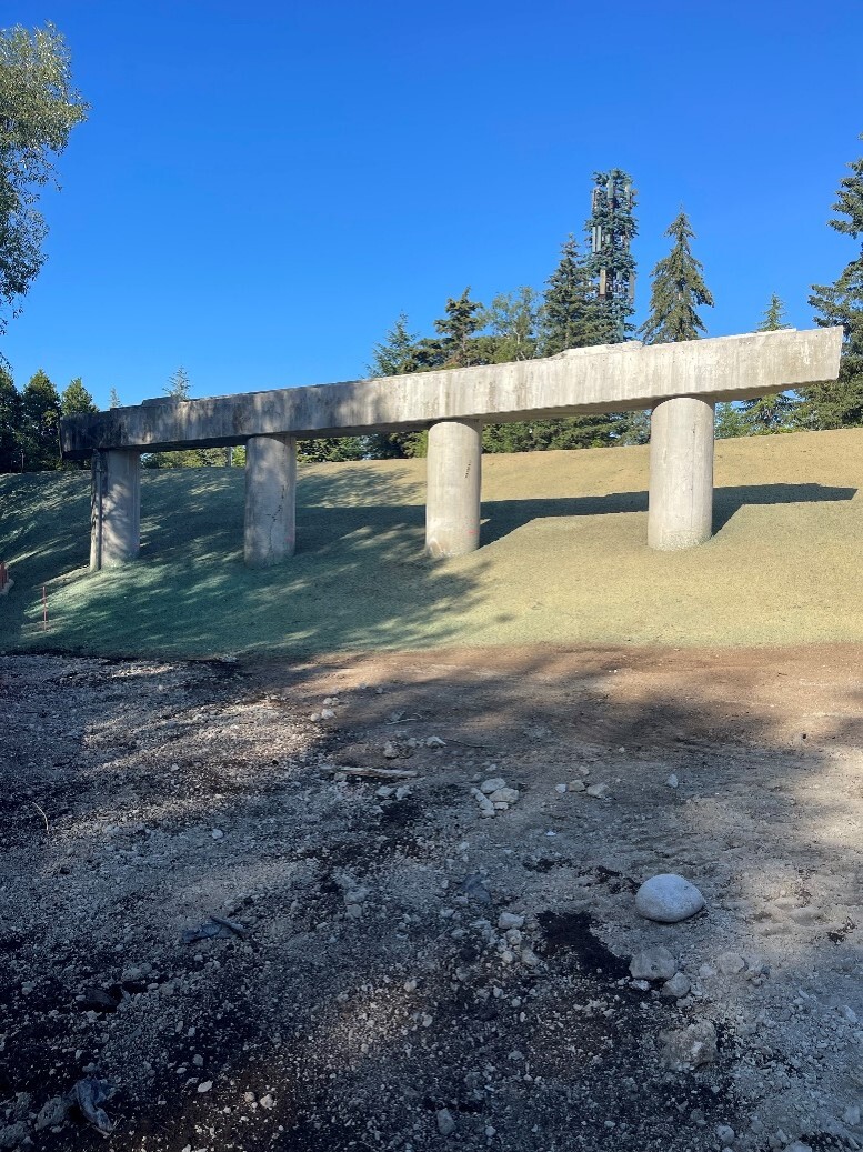 Remaining “bent”, a concrete crossbeam over four support columns to commemorate community efforts halting the R.H. Thomson Expressway project