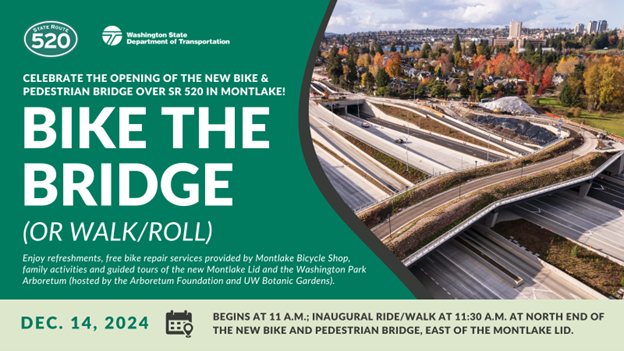 Graphic shows bike the bridge flyer with info about the Dec 14 event