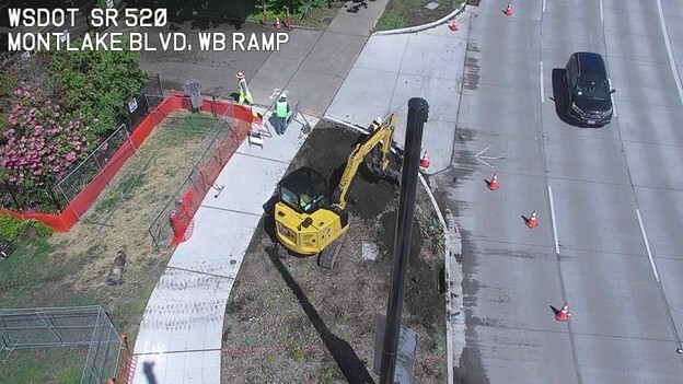 Crews are preparing to pave a temporary access road to bring equipment to work trestles for the Portage Bay Project.