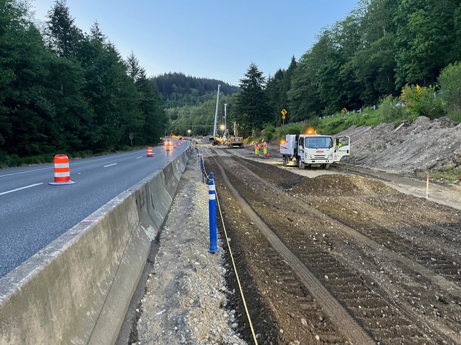 I-5 Lake Creek temporary bypass road building