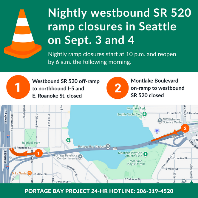 sept. 3 and 4 overnight ramp closure graphic in seattle