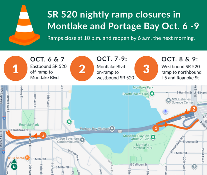 Oct. 6 thru 9 ramp closure map