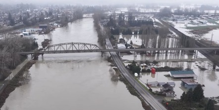 Aerial of flooding in Snohomish on December 11, 2025