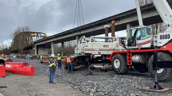 Re-assembling the 150 ton crane after the December flood