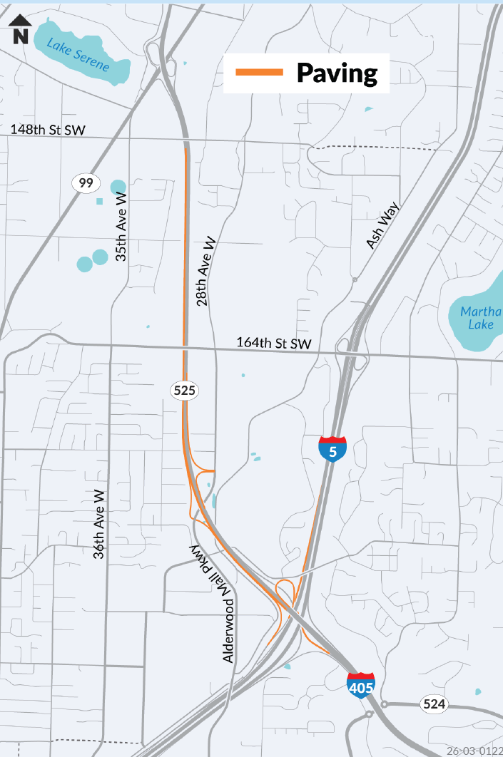 Graphic of a map showing where the work on SR 525 will be taking place.