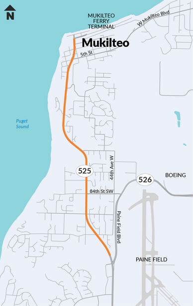 Repaving section of State Route 525 between Paine Field and the Mukilteo Ferry Terminal 