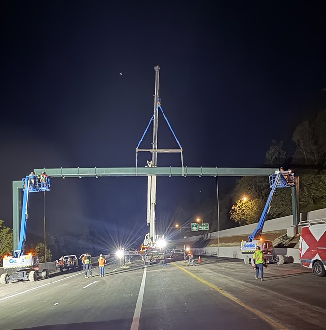 Crews installed toll gantry structures over southbound I-405 during a weekend closure, Sept. 25-28.