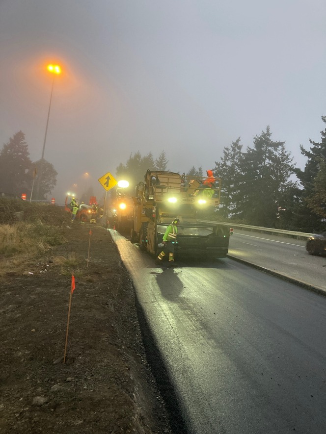 Crews paved southbound I-405 in Tukwila over a weekend closure, Oct. 3-4.