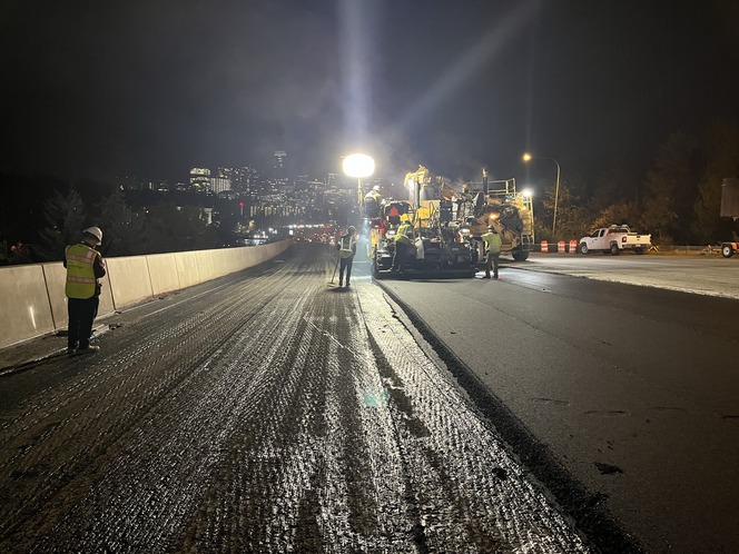 Crews working on full depth paving on northbound I-405 in Bellevue.