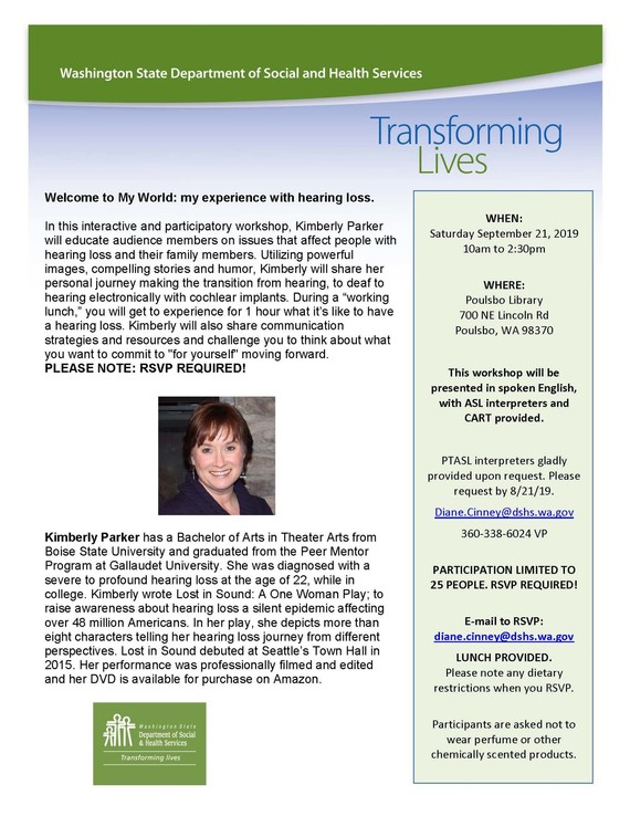 Welcome to My World: my experience with hearing loss workshop information
