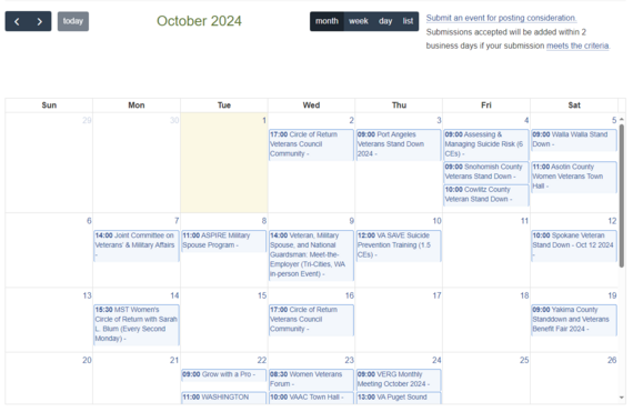 WDVA October Calendar