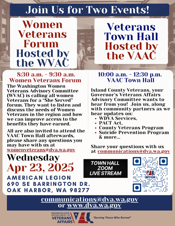 April 23 VAAC Town Hall WVAC Women Veterans Forum Island County